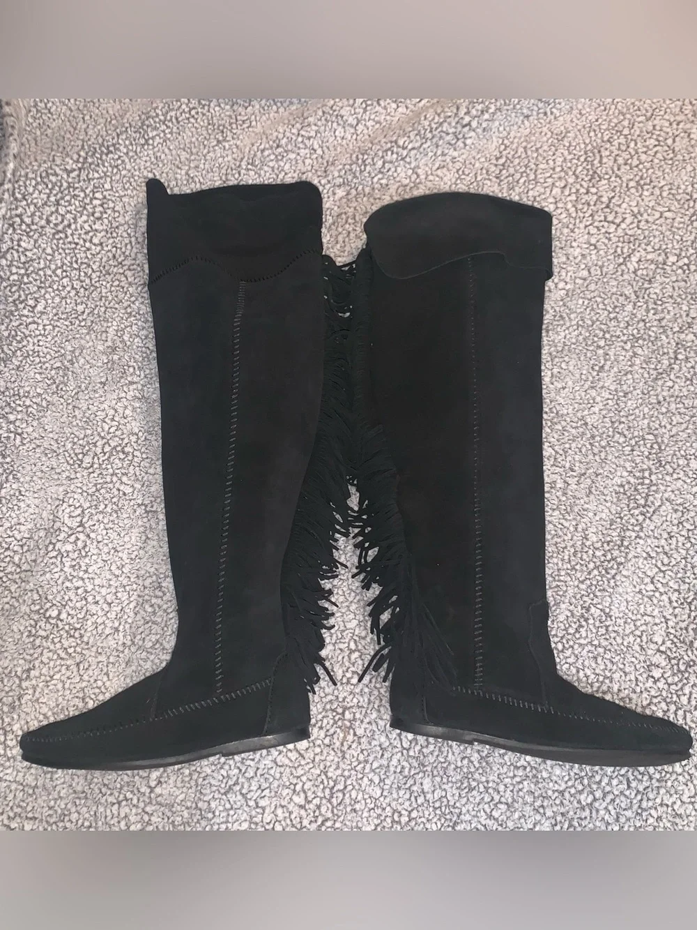 Minnetonka Over The Knee Fringe Boots Suede Black Women’s Size 9
